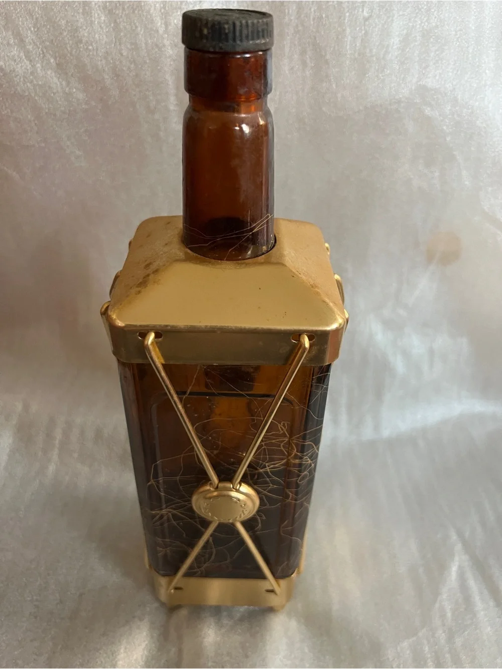 Vintage 1950s Swiss Harmony Musical Bottle Decanter gold-tone Cage Works Chicago